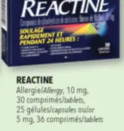Familiprix REACTINE, Allergy, 10 mg, 30 tablets, 25 capsules or 5 mg, 36 tablets offer