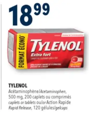 Familiprix TYLENOL Acetaminophen, 500 mg, 200 caplets or tablets or Action Rapid Release, 120 gelcaps offer