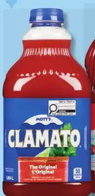 IGA MOTT'S CLAMATO FRUIT, VEGETABLE OR TOMATO CLAM COCKTAIL offer