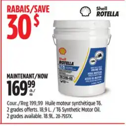 Canadian Tire Rotella T6 Synthetic Motor Oil. 2 grades available offer