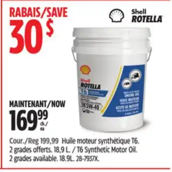 Canadian Tire Rotella T6 Synthetic Motor Oil. 2 grades available offer