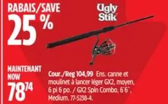 Canadian Tire Ugly Stik GX2 Spin Combo, 6´6˝, Medium offer