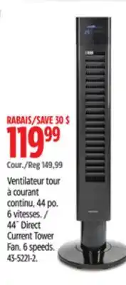 Canadian Tire Noma 44˝ Direct Current Tower Fan. 6 speeds offer