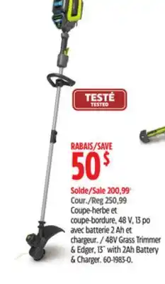 Canadian Tire Yardworks 48V Grass Trimmer & Edger, 13 with 2Ah Battery & Charger offer