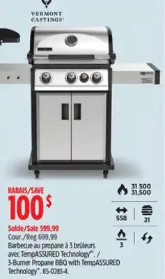Canadian Tire Vermont 3-Burner Propane BBQ with TempASSURED Technology offer