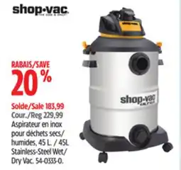 Canadian Tire Shop-Vac 45L Stainless-Steel Wet/ Dry Vac offer
