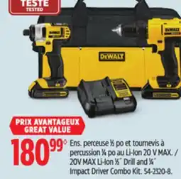 Canadian Tire DEWALT 20V MAX Li-Ion 1⁄2˝ Drill and 1⁄4˝ Impact Driver Combo Kit offer