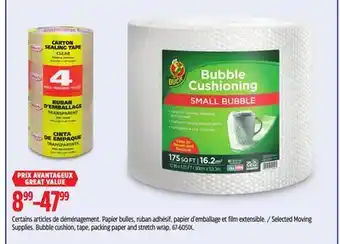 Canadian Tire Selected Moving Supplies. Bubble cushion, tape, packing paper and stretch wrap offer