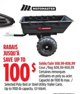 Canadian Tire Motomaster Selected Poly Bed or Steel Utility Trailer Carts. Up to 1100-lb capacity offer