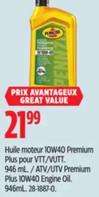 Canadian Tire Pennzoil ATV/UTV Premium Plus 10W40 Engine Oil offer