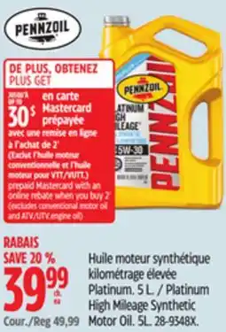 Canadian Tire Pennzoil Platinum High Mileage Synthetic Motor Oil. 5L offer