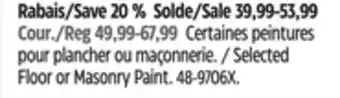 Canadian Tire Selected Floor or Masonry Paint offer
