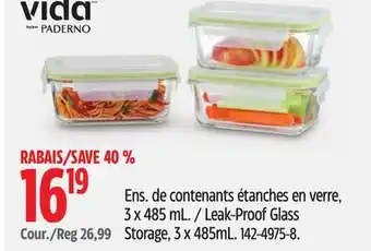 Canadian Tire Vida By PADERNO Leak-Proof Glass Storage offer