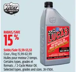 Canadian Tire Lucas Oil 2-Cycle Motor Oil. Selected types offer