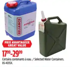Canadian Tire Reliance Selected Water Containers offer