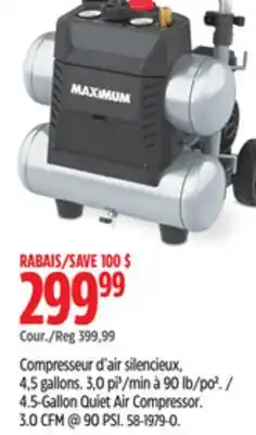 Canadian Tire 4.5-Gallon Quiet Air Compressor. 3.0 CFM @ 90 PSI Maximum offer