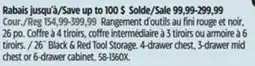 Canadian Tire 26 Black & red tool storage . 4 drawer chest , 3 drawer mid chest or 6 drawer cabinet offer