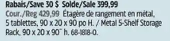 Canadian Tire Maximum Metal 5-Shelf Storage Rack, 90 x 20 x 90˝ h offer