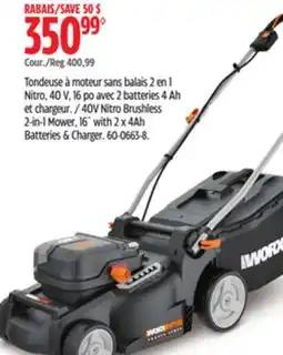 Canadian Tire 40V Nitro Brushless 2-in-1 Mower, 16' with 2 x 4Ah Batteries & charger offer
