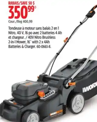 Canadian Tire 40V Nitro Brushless 2-in-1 Mower, 16' with 2 x 4Ah Batteries & charger offer