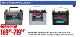 Canadian Tire MOTOMASTER Flooded Batteries. Starting and deep-cycle models offer