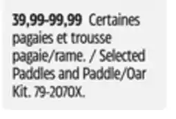 Canadian Tire Pelican Selected Paddles and Paddle/Oar Kit offer