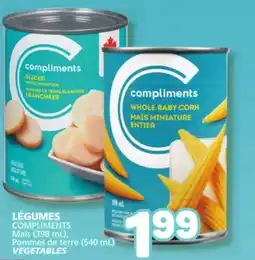 Marché Bonichoix COMPLIMENTS Maïs (398 mL), Pommes de terre (540 mL) VEGETABLES offer