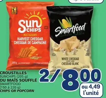 Marché Bonichoix SUNCHIPS (205 g) SMARTFOOD (150 to 220 g) CHIPS OR POPCORN offer