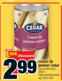 Super C coeurs de palmier Cedar | Cedar artichoke hearts offer
