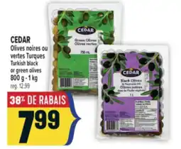 Marché Adonis CEDAR OLIVES NOIRES OU VERTES TURQUES | CEDAR TURKISH BLACK OR GREEN OLIVES offer