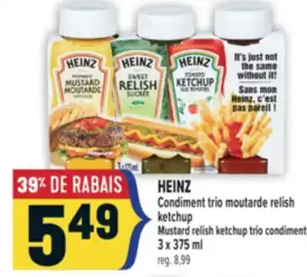 Marché Adonis HEINZ CONDIMENT TRIO MOUTARDE RELISH KETCHUP | HEINZ MUSTARD RELISH KETCHUP TRIO CONDIMENT offer