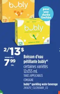 Provigo BUBLY SPARKLING WATER BEVERAGE, 12X355 ML offer