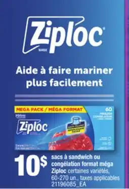 Provigo SACS À SANDWICH OU CONGÉLATION FORMAT MÉGA ZIPLOC, 60-270 un offer