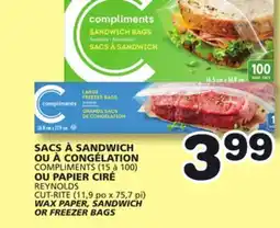 Marches Tradition COMPLIMENTS (15 to 100) REYNOLDS CUT-RITE (11,9 po x 75,7 pi) WAX PAPER, SANDWICH OR FREEZER BAGS offer