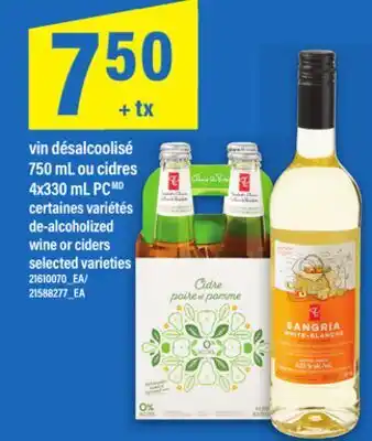 Maxi VIN DÉSALCOOLISÉ 750 ML OU CIDRES 4X330 ML PC | DE-ALCOHOLIZED WINE OR CIDERS offer