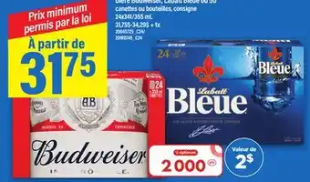 Maxi BIÈRE BUDWEISER, LABATT BLEUE OU 50 CANETTES OU BOUTEILLES, 24X341/355 ML offer
