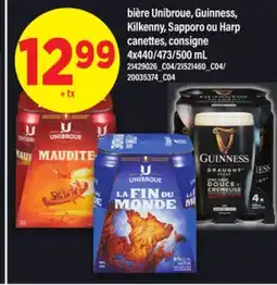 Maxi bière Unibroue, Guinness, Kilkenny, Sapporo ou Harp canettes, consigne, 4x440/473/500 mL offer