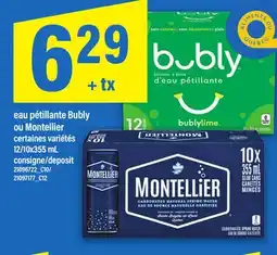 Maxi EAU PÉTILLANTE BUBLY OU MONTELLIER, 12/10X355 ML offer