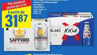 Maxi BIÈRE SAPPORO OU KRONENBOURG 1664 BLANC, 24X330/355 ML offer