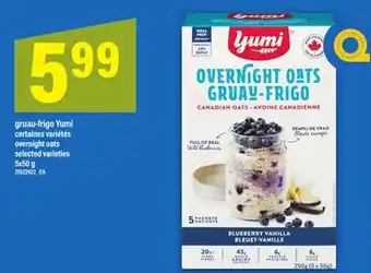 Maxi GRUAU-FRIGO YUMI | OVERNIGHT OATS, 5x50 g offer