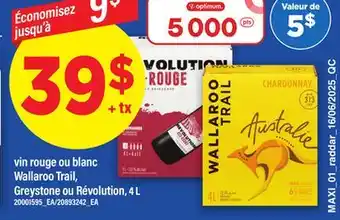 Maxi VIN ROUGE OU BLANC WALLAROO TRAIL OU RÉVOLUTION 4 L offer