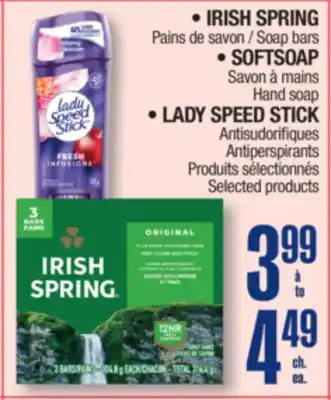 Jean Coutu IRISH SPRING Soap bars, SOFTSOAP Hand soap, LADY SPEED STICK Antiperspirants Selected products offer