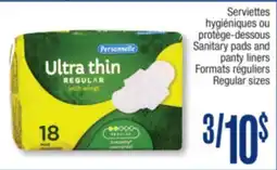 Jean Coutu PERSONNELLE Sanitary pads and panty liners offer
