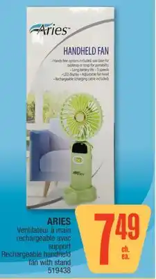 Jean Coutu ARIES Rechargeable handheld fan with stand offer