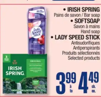 Jean Coutu IRISH SPRING Bar soap, SOFTSOAP Hand soap, LADY SPEED STICK Antiperspirants Selected products offer