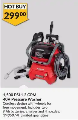 Princess Auto 1,500 PSI 1.2 GPM 40V Pressure Washer offer