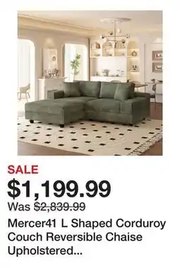 Wayfair Mercer41 L Shaped Corduroy Couch Reversible Chaise Upholstered Modular Sectional Sofa offer