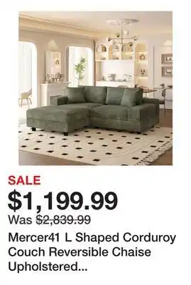 Wayfair Mercer41 L Shaped Corduroy Couch Reversible Chaise Upholstered Modular Sectional Sofa offer
