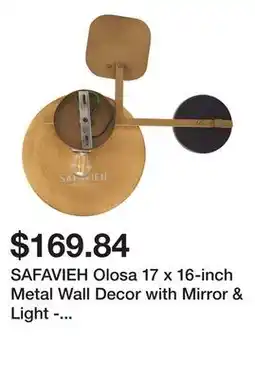 Bed Bath & Beyond SAFAVIEH Olosa 17 x 16-inch Metal Wall Decor with Mirror & Light - 17 in. W x 4 in. D x 16 in. H offer