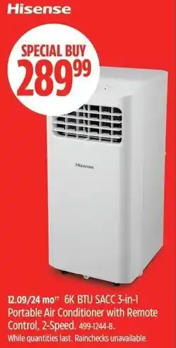 Canadian Tire Hisense 6K BTU SACC 3-in-1 Portable Air Conditioner with Remote Control, 2-Speed offer